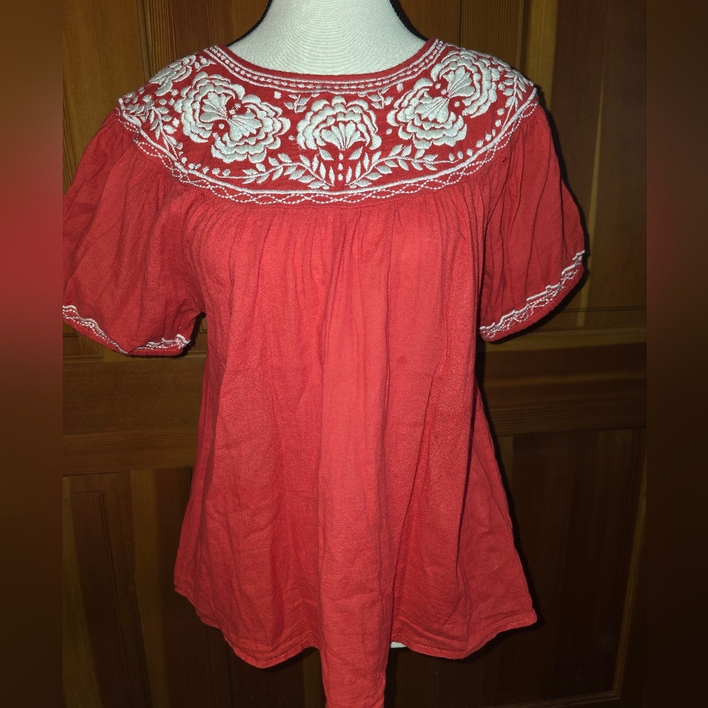 THML Red And White Embroidered Top Small